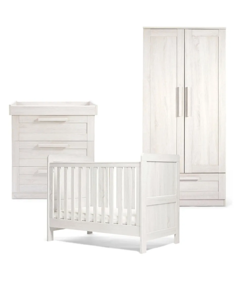 Atlas 3 Piece Small Cotbed Range with Dresser Changer & Wardrobe - White