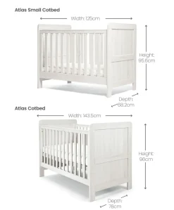 Atlas 2 Piece Small Cotbed Set with Dresser Changer - White