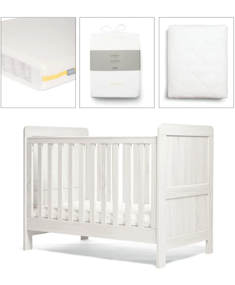 Atlas Small Cotbed Bundle with Essential Airflow Pocket Spring Mattress (4 Piece) - White