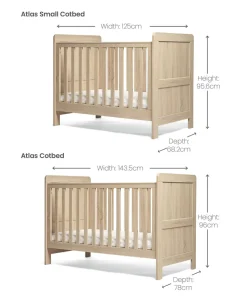 Atlas Small Cotbed Bundle with Premium Pocket Spring Small Cotbed & Cot Mattress - Light Oak