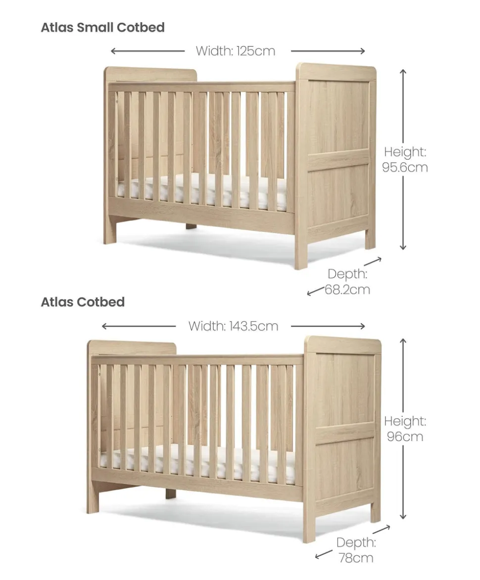 Atlas Small Cotbed Bundle with Premium Pocket Spring Small Cotbed & Cot Mattress - Light Oak