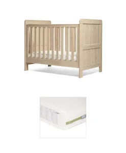 Atlas Small Cotbed Bundle with Premium Pocket Spring Small Cotbed & Cot Mattress - Light Oak