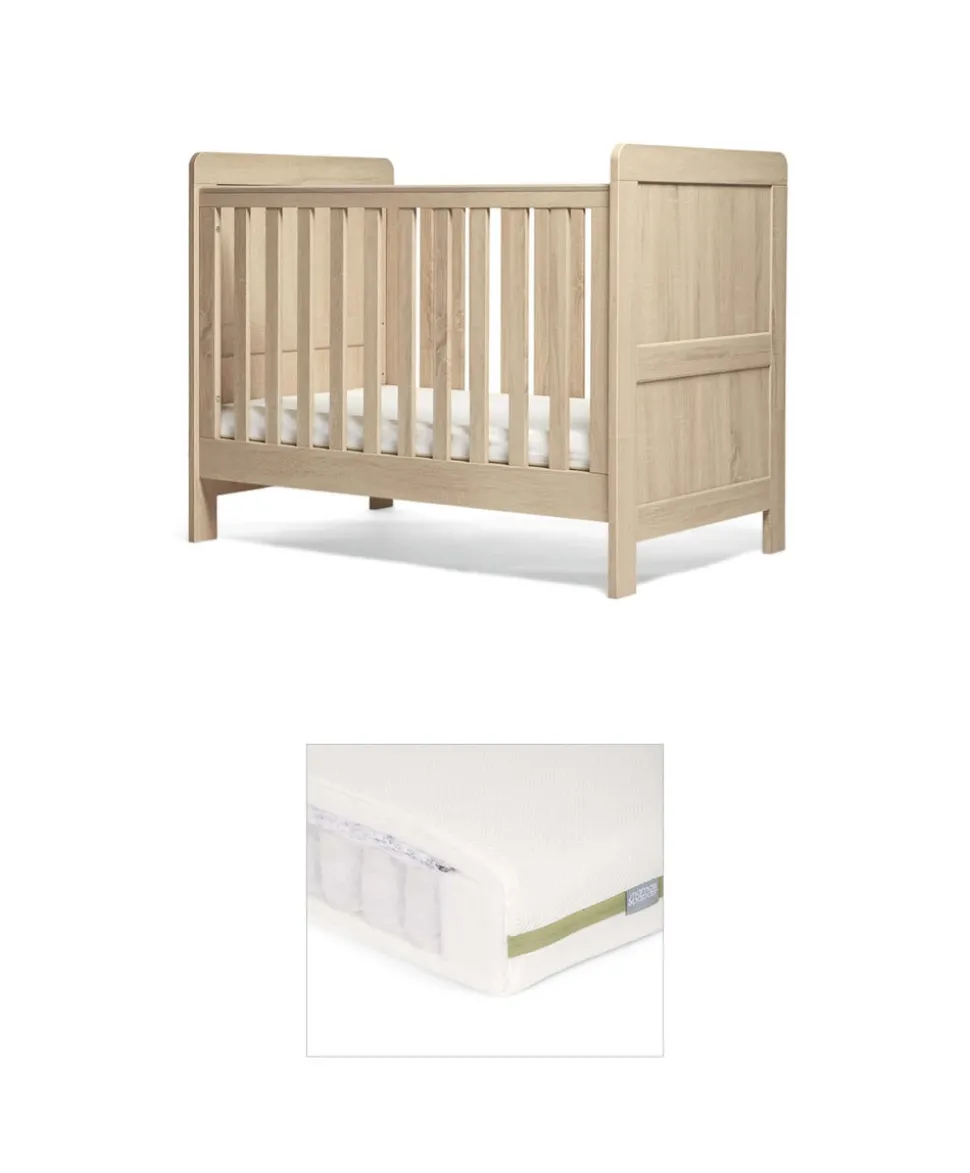 Atlas Small Cotbed Bundle with Premium Pocket Spring Small Cotbed & Cot Mattress - Light Oak