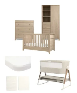 Barton Nursery Bundle With Lua Bedside Crib (6 Piece) - Oak
