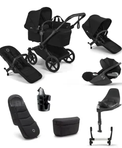 Bugaboo Donkey 6 Double Ultimate Pushchair Bundle With Cybex Cloud T i-Size Rotating Baby Car Seat & Base (8 Pieces) - Heritage Black