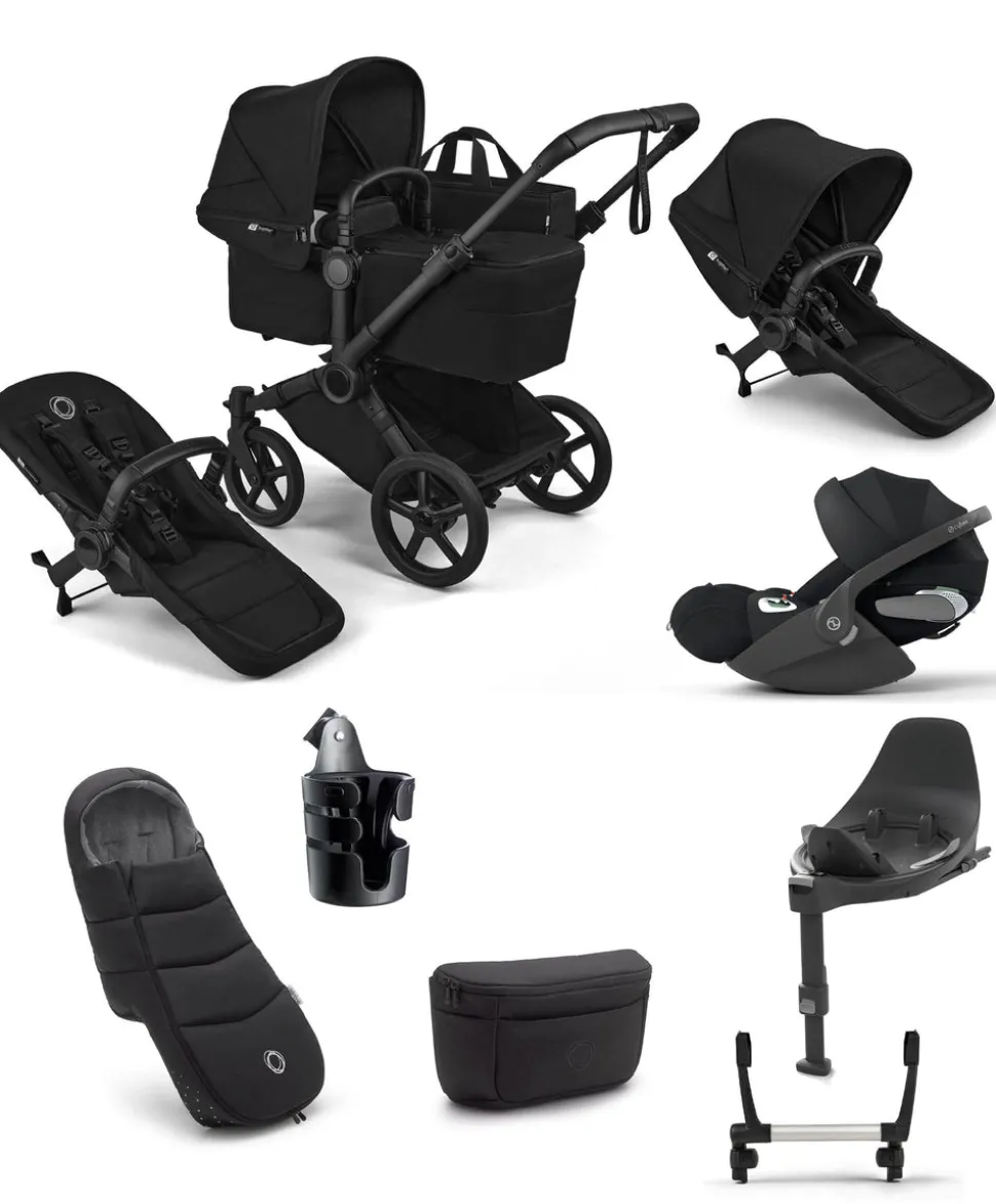 Bugaboo Donkey 6 Double Ultimate Pushchair Bundle With Cybex Cloud T+ i-Size Rotating Baby Car Seat & Base (8 Pieces) - Heritage Black