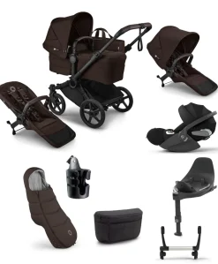 Bugaboo Donkey 6 Double Ultimate Pushchair Bundle With Cybex Cloud T i-Size Rotating Baby Car Seat & Base (8 Pieces) - Cocoa Brown