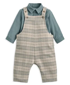 Check Dungarees & Striped Shirt Set (2 Pieces)