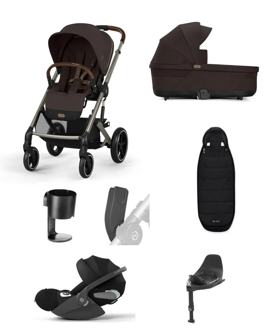 Cybex Balios S Lux Pushchair Bundle With Cybex Cloud T i-Size Rotating Baby Car Seat & Base (7 Pieces) - Chocolate Brown