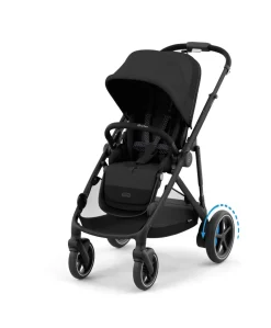 Cybex e-Gazelle S Electric Single to Double Pushchair Bundle with Cybex Aton B2 i-Size Car Seat and Base (6 Pieces) – Black