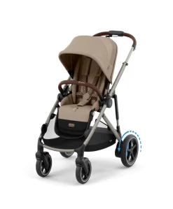 Cybex e-Gazelle S Electric Single to Double Pushchair Bundle with Cybex Cloud T+ i-Size Rotating Car Seat (7 Pieces) - Almond Beige/ Cozy Beige