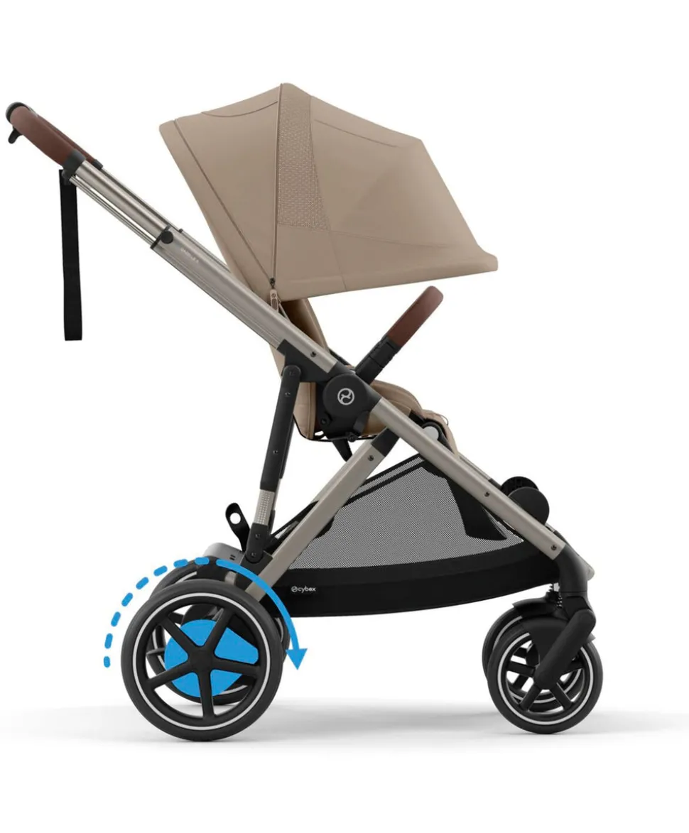 Cybex e-Gazelle S Electric Single to Double Pushchair Bundle with Cybex Cloud T+ i-Size Rotating Car Seat (7 Pieces) - Almond Beige/ Cozy Beige