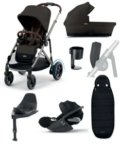 Cybex e-Gazelle S Electric Single to Double Pushchair Bundle with Cybex Cloud T i-Size Rotating Car Seat (7 Pieces) - Chocolate Brown