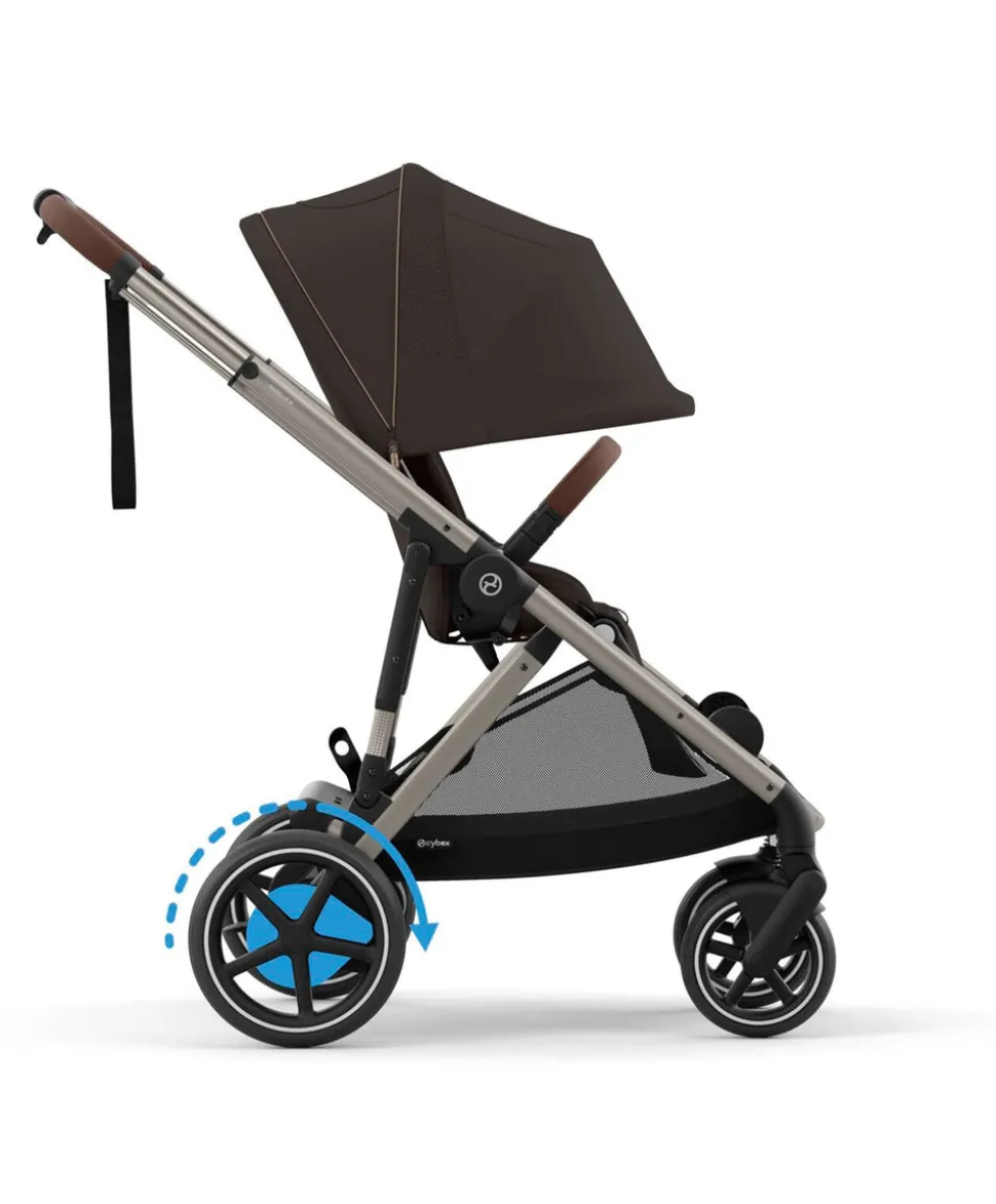 Cybex e-Gazelle S Electric Single to Double Pushchair Bundle with Cybex Cloud T+ i-Size Rotating Car Seat (7 Pieces) - Chocolate Brown