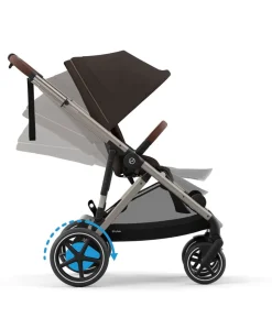 Cybex e-Gazelle S Electric Single to Double Pushchair Bundle with Cybex Cloud T+ i-Size Rotating Car Seat (7 Pieces) - Chocolate Brown