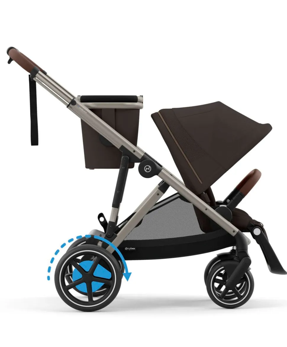 Cybex e-Gazelle S Electric Single to Double Pushchair Bundle with Cybex Cloud T+ i-Size Rotating Car Seat (7 Pieces) - Chocolate Brown