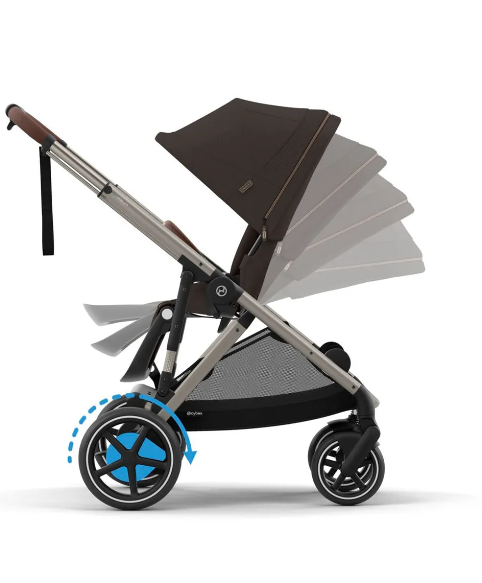Cybex e-Gazelle S Electric Single to Double Pushchair Bundle with Cybex Cloud T+ i-Size Rotating Car Seat (7 Pieces) - Chocolate Brown