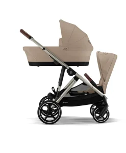 Cybex Gazelle S Twin Pushchair Bundle with Cybex Cloud T i-Size Rotating Baby Car Seat & Base (16 Pieces)- Almond Beige