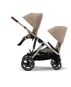 Cybex Gazelle S Twin Pushchair Bundle with Cybex Cloud T i-Size Rotating Baby Car Seat & Base (16 Pieces)- Almond Beige