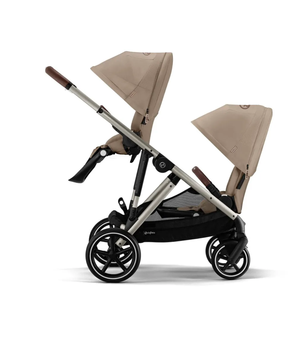 Cybex Gazelle S Twin Pushchair Bundle with Cybex Cloud T i-Size Rotating Baby Car Seat & Base (16 Pieces)- Almond Beige
