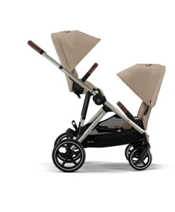 Cybex Gazelle S Twin Pushchair Bundle with Cybex Cloud T i-Size Rotating Baby Car Seat & Base (16 Pieces)- Almond Beige