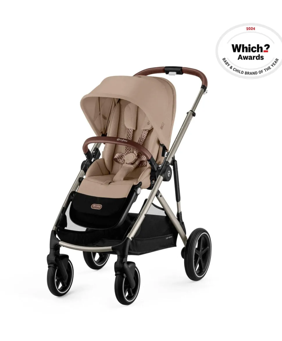 Cybex Gazelle S Twin Pushchair Bundle with Cybex Cloud T i-Size Rotating Baby Car Seat & Base (16 Pieces)- Almond Beige