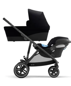 Cybex Gazelle S Twin Pushchair Bundle with Cybex Cloud T i-Size Rotating Baby Car Seat & Base (16 Pieces) - Moon Black