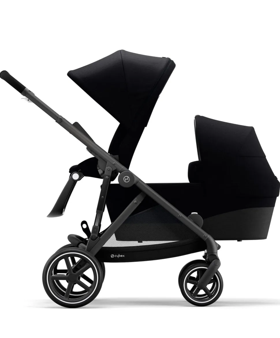 Cybex Gazelle S Twin Pushchair Bundle with Cybex Cloud T i-Size Rotating Baby Car Seat & Base (16 Pieces) - Moon Black