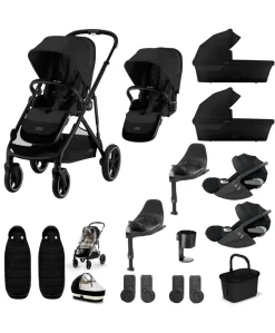 Cybex Gazelle S Twin Pushchair Bundle with Cybex Cloud T i-Size Rotating Baby Car Seat & Base (16 Pieces) - Moon Black