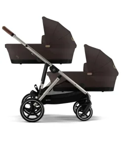 Cybex Gazelle S Twin Pushchair Bundle with Cybex Cloud T i-Size Rotating Baby Car Seat & Base (16 Pieces)- Chocolate Brown