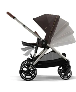 Cybex Gazelle S Twin Pushchair Bundle with Cybex Cloud T i-Size Rotating Baby Car Seat & Base (16 Pieces)- Chocolate Brown