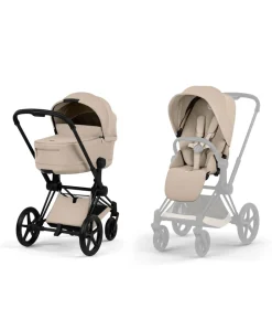 Cybex Priam Ultimate Pushchair Bundle With Cybex Cloud T Plus & Cybex Sirona T I-Size Plus Car Seat & Base - Black/Cozy Beige
