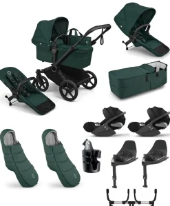 Donkey 6 Twin Essential Bundle With Cybex Cloud T i-Size Rotating Baby Car Seat (10 Pieces) - Fern Green