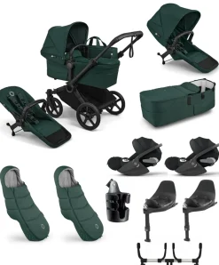 Donkey 6 Twin Essential Bundle With Cybex Cloud T+ i-Size Rotating Baby Car Seat (10 Pieces) - Fern Green