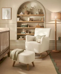 Elwood Nursing Chair & Stool - Off White Boucle