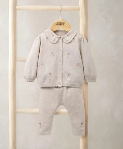 Embroidered Cardigan and Leggings Set with Scallop Detail (2 Pieces)
