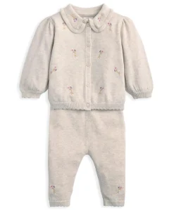 Embroidered Cardigan and Leggings Set with Scallop Detail (2 Pieces)