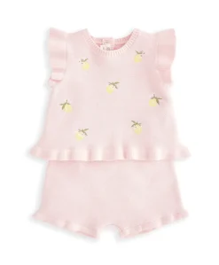 Embroidered Knit Top & Shorts Set (2 Pieces) - Pink