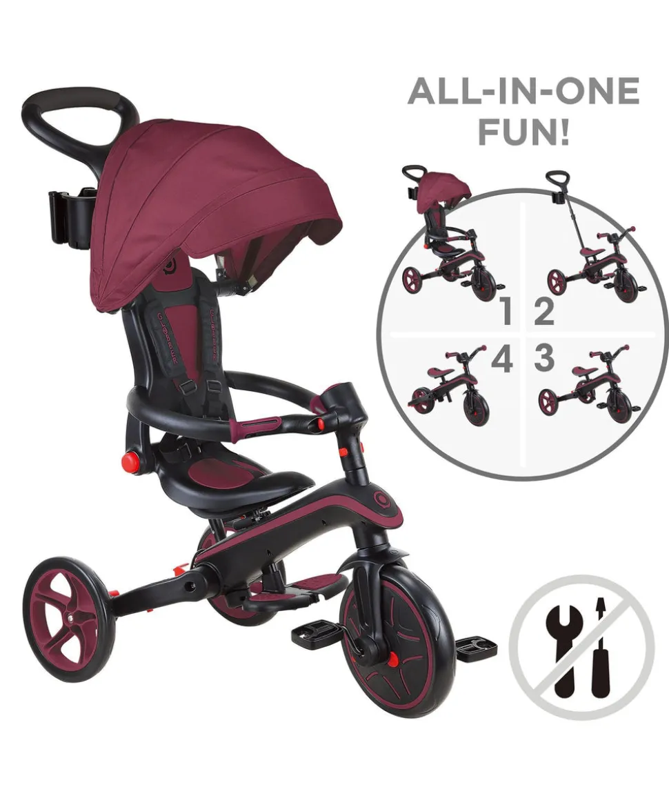Globber Explorer Trike Foldable 4in1 - Burgundy