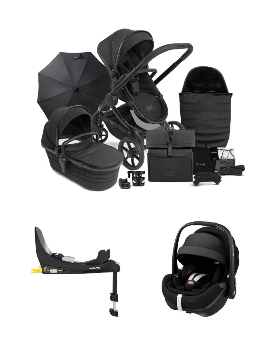 iCandy Peach 7 STUDIO Complete Bundle and Maxi-Cosi Pebble 360 Pro² Car Seat & Base - Black