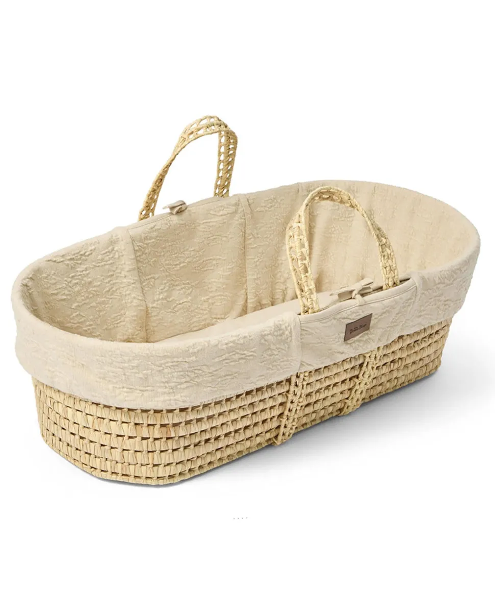 Little Green Sheep Furrow Knit Moses Basket & Mattress - Linen