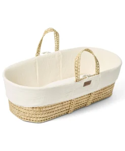 Little Green Sheep Muslin Moses Basket & Mattress - Ecru