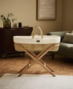 Little Green Sheep Muslin Moses Basket & Mattress - Ecru