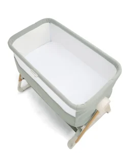 Lua Bedside Crib with Sheet & Mattress Protector Bundle - Sage/White