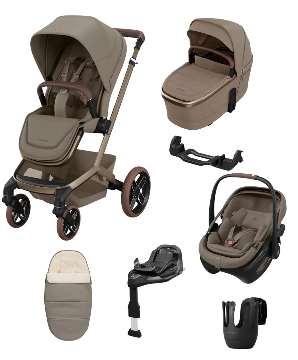 Maxi-Cosi Fame Pushchair & Carrycot with Coral Slide Pro Car Seat - Oak Truffle