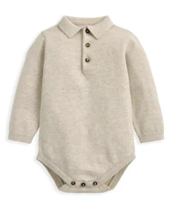 Oatmeal Knit Polo Bodysuit & Bottoms Set (2 Pieces)
