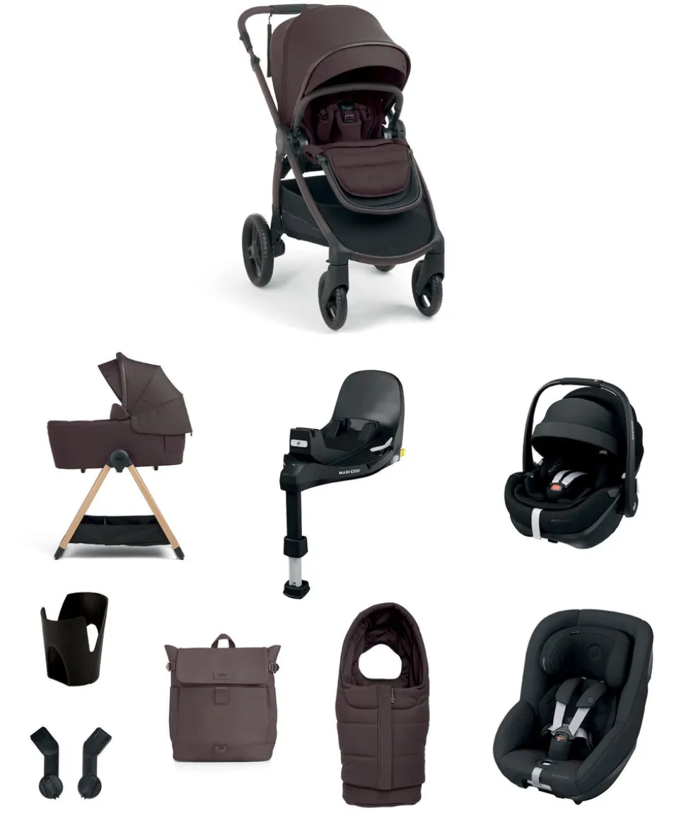 Ocarro 2 Pushchair Baby to Toddler Travel Bundle with Maxi-Cosi Pebble 360 Pro2 & Pearl 360 Pro (10 Pieces) - Americano