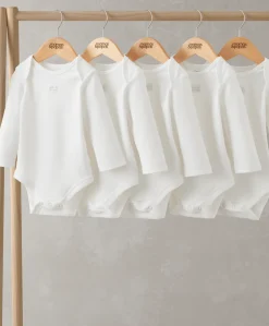 Organic Cotton Longsleeved Bodysuits (5 Pack) - White
