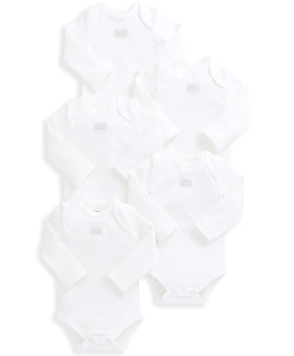 Organic Cotton Longsleeved Bodysuits (5 Pack) - White