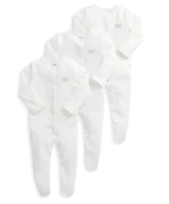Organic Cotton Sleepsuits (Pack of 3) - White